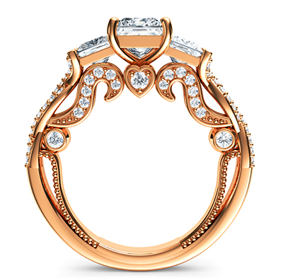 Rose Gold Vintage style engagement ring with two Princess diamonds 0.76 CTW