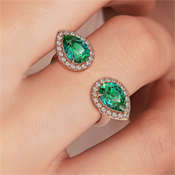Picture of Two Emerald Pears with diamonds, in 14k White,Yellow or Rose Gold