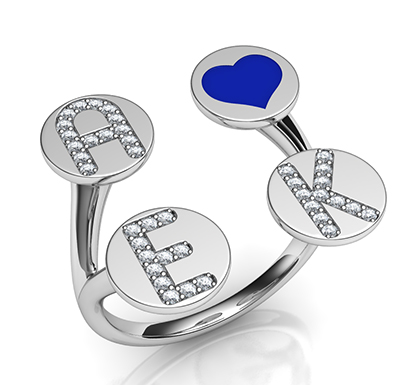 Your initials with diamonds quad ring