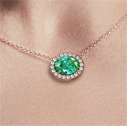 Picture of 1 1/4 carat Oval Emerald and 1/5 carat diamonds pendant