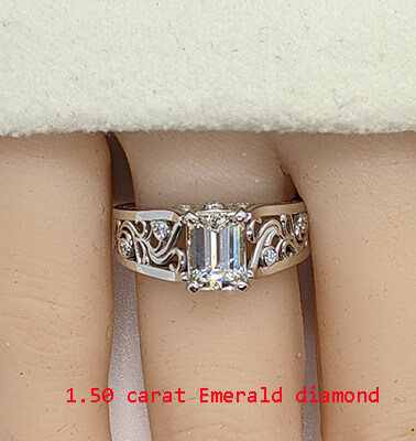 Designer’s vintage engagement ring. Nature motif. 0.09 cts sides