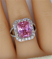 Foto Anillo cóctel Spinnel rosa de 10 quilates y 1,25 diamantes laterales de