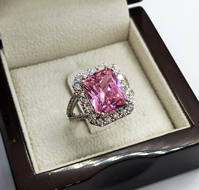 10 carat pink Spinnel and 1.25 side diamonds cocktail ring
