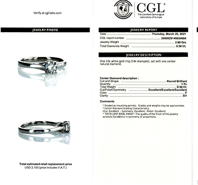 Ready to ship, 0.56 carat F SI1 Ideal-Cut, solitaire engagement ring, In 14k White Yellow and Rose gold.