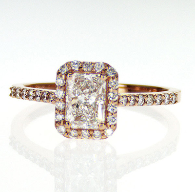 Ready to ship, 0.70 carat Radiant D VS2+0.30 sides, engagement ring,  in 14k Rose Gold