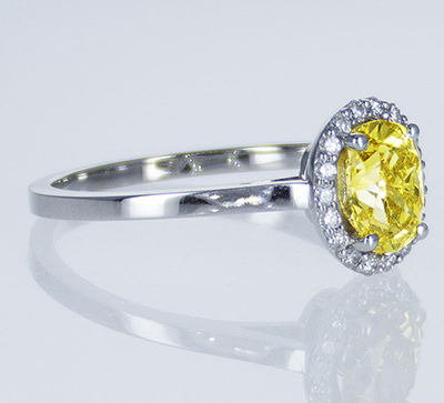 Ready to ship, 1.01 carat Oval VS1 Vivid Yellow diamond+ 0.17 sides , engagement ring,  in 14k White Gold