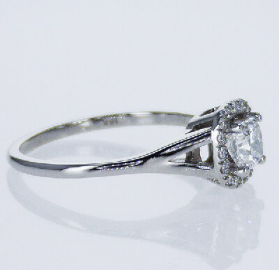 Ready to ship, 0.48 carat Cushion diamond D VS1+0.13 sides, engagement ring,  in - 14K White Gold
