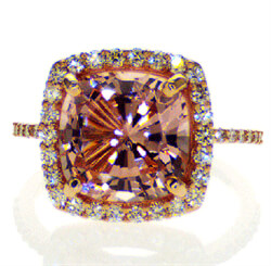 Foto Listo para enviar, anillo de compromiso con morganita rosa de 4 quilates y diamantes laterales de 0,55 quilates, en oro rosado de 14 k de