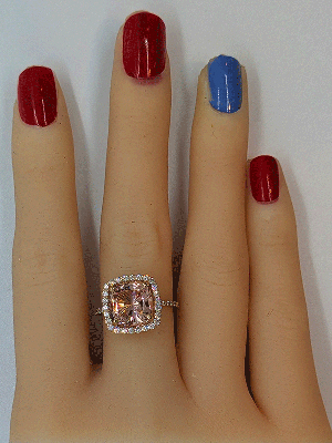 Listo para enviar, anillo de compromiso de morganita rosa de 4 quilates y diamantes laterales de 0.55 quilates, en oro rosado de 14 k