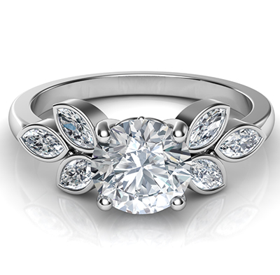 Low Profile engagement ring with 0.60 carat Marquise side diamonds-Santana