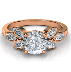 Picture of Rose Gold engagement ring with 0.60 carat side Marquise diamonds