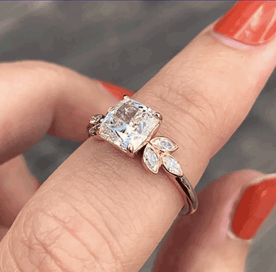 Low Profile engagement ring with 0.60 carat Marquise side diamonds-Santana