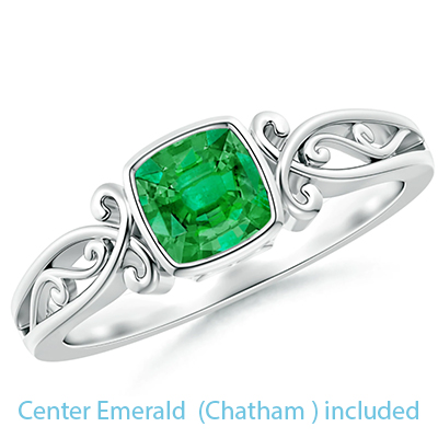 5,5 mm Chatham Emerald Cushion Motivos celtas engaste de anillo de compromiso solitario