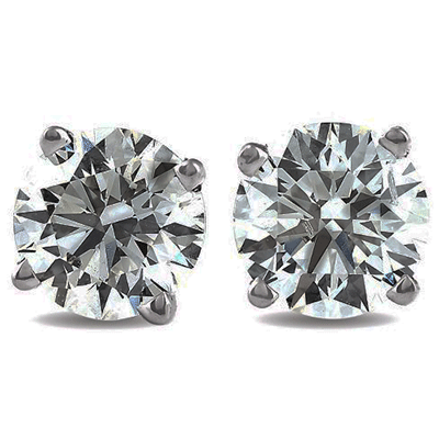 Pair of natural diamond earrings 2.00 carats total, H SI1 Ideal-Cut, in 14k White,Yellow or Rose Gold