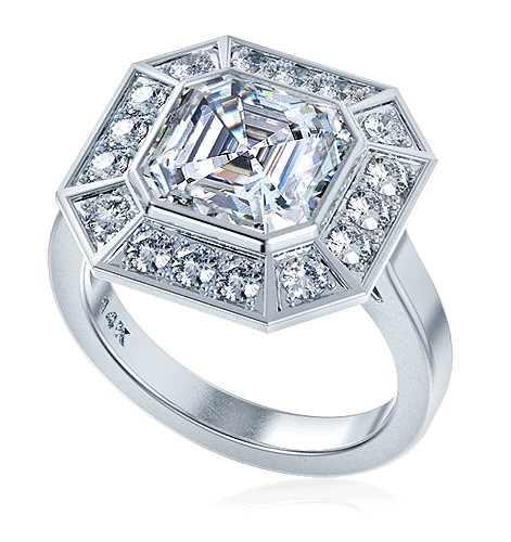 Pippa Middleton 1.50 carat Asscher Cut Moissanite center low profile engagement ring