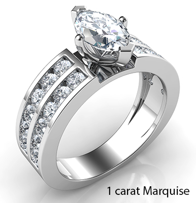 Wide engagement ring with 1.13 Cts side diamonds