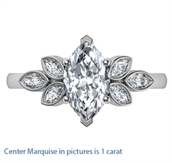 Picture of Low Profile Marquise center engagement ring with 0.60 carat Marquise side diamonds