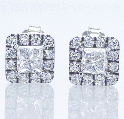 Pair of Princess diamond earrings 1.10 carat TW