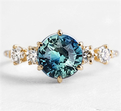Foto Anillo de diamantes y zafiro natural azul verde de 1,50 quilates de