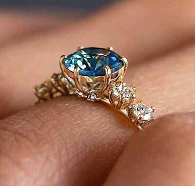 1.50 carat Green Blue natural Sapphire and diamonds ring
