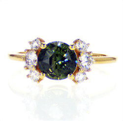 Foto Anillo de diamantes y zafiro natural verde-azul verde azulado de 1,50 quilates de