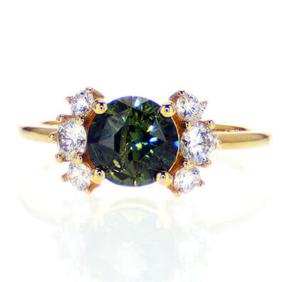 Anillo de diamantes y zafiro natural verde-azul verde azulado de 1,50 quilates