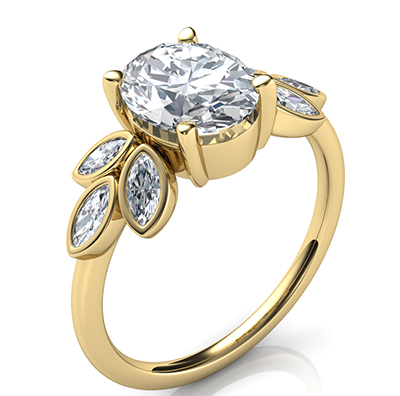 Engaste de anillo de compromiso ovalado con diamantes marquesa laterales