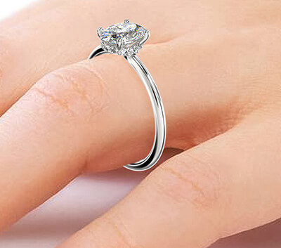 Low Profile, Hidden Halo Oval Engagement Ring Setting