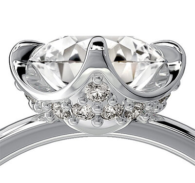 Low Profile Hidden Diamonds Crown, East-West Engagement Ring Setting