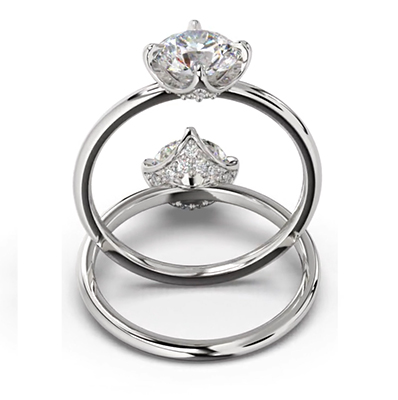 Corona de diamantes ocultos de perfil bajo, montura de anillo de compromiso este-oeste