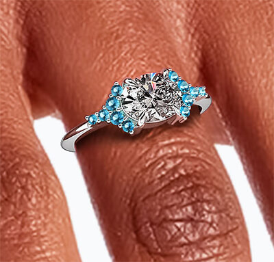 Aquamarine sides engagement ring setting for Ovals and Rounds