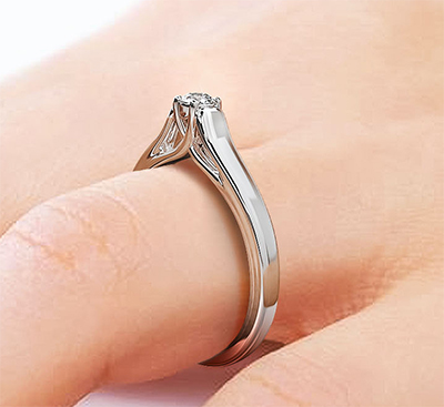 0.10 carat F SI1 natural diamond, Trellis finished engagement ring