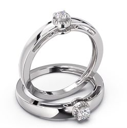 Foto Diamante natural F SI1 de 0.12 quilates, talla muy buena, en anillo de compromiso Crown Solitaire de