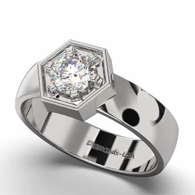Mens Hexagon ring, 1 carat Lab diamond F VS1 certified by IGI/GIA