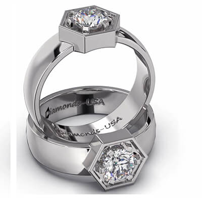Mens Hexagon ring, 1 carat Lab diamond F VS1 certified by IGI/GIA
