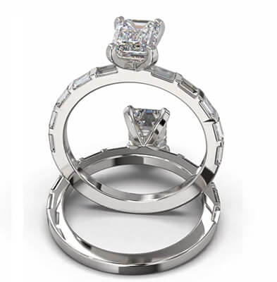 Engegement ring setting with 10 side Baguettes dianonds  0.60 carat GH VS