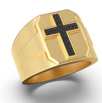 Cross Mens ring Gold & Diamonds
