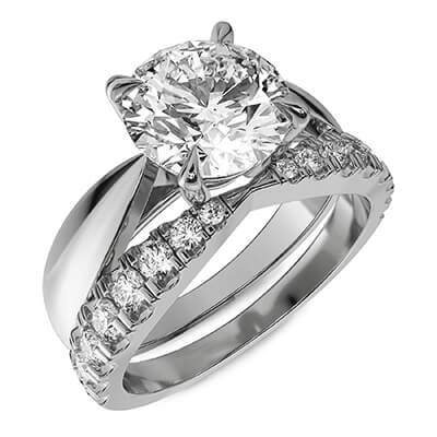 Bridal set solitaire ring, wedding with side diamonds.6 mm