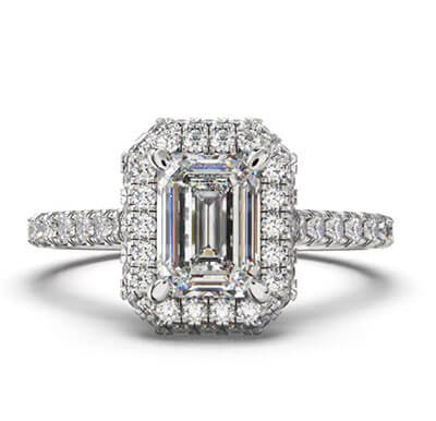 Halo Falling Edge engagement ring setting for Princess, Emeralds, Radiants