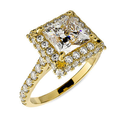 Halo Falling Edge engagement ring setting for Princess, Emeralds, Radiants