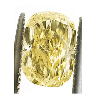 Picture of 0.92 Carats, Cushion Diamond with Ideal Cut, Fancy Light Yellow Color, SI2 GIA