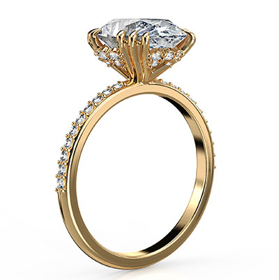 Designers Engagement Ring setting with Hidden Halo for Ovals, Rounds, Pears, Marquise Large diamonds