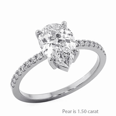 Low Profile engagement ring for all shapes all carats -Pear - 14K White Gold