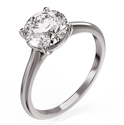 Low or Standard profile solitaire engagement ring Round - 14K White Gold