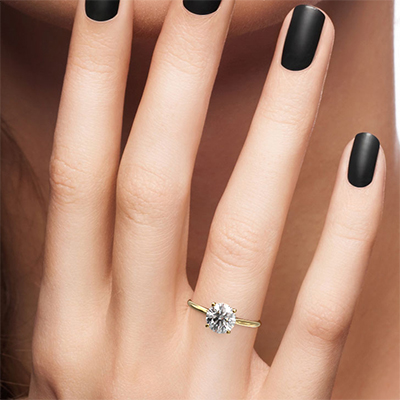 Low or Standard profile solitaire engagement ring Round - 14K White Gold