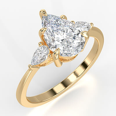 Three stone diamond engagement ring with 0.20 CTW side Pear diamonds