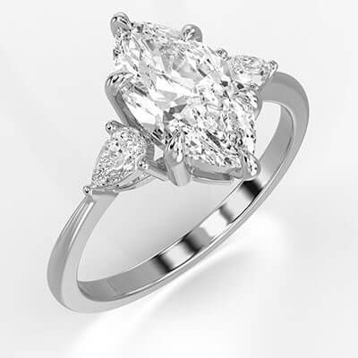 Three stone engagement ring with 0.20CTW side Pear diamonds